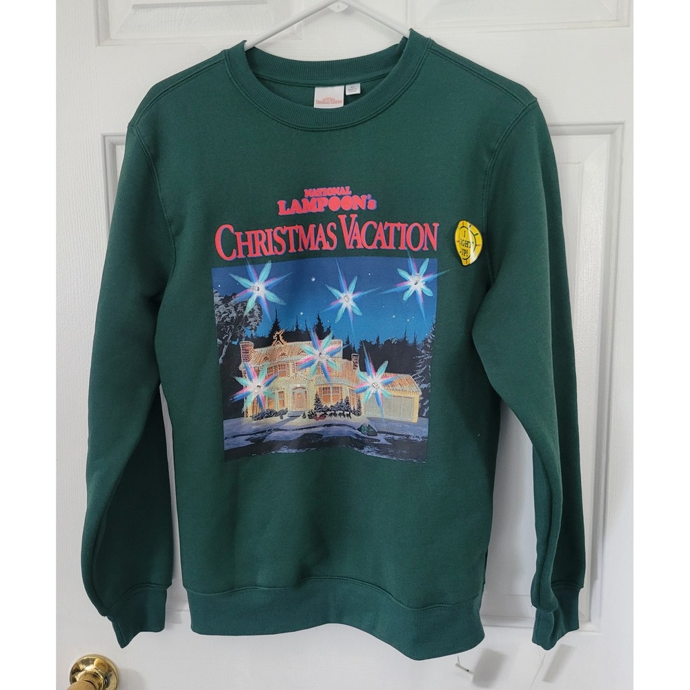 National‎ Lampoon Christmas Vacation Sweatshirt Small Green NEW Light Up LED
